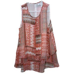 BCBGeneration Orange Patterned Sleeveless Blouse | Women's Size S Dressy Tank